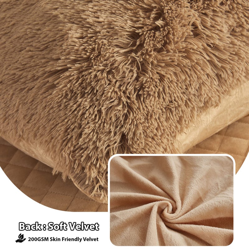 LIFEREVO 2 Pack Faux Fur Pillow Shams,Shaggy Plush Home Decorative Luxury Series Super Soft Furry Pillow Case with Zipper Closure for Home Sofa Couch Decoration,Standard (Camel,20"x26") - Image 4